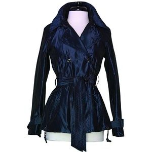 G.E.T. Get Trench Coat NWT Sz Small Navy Blue Belt
